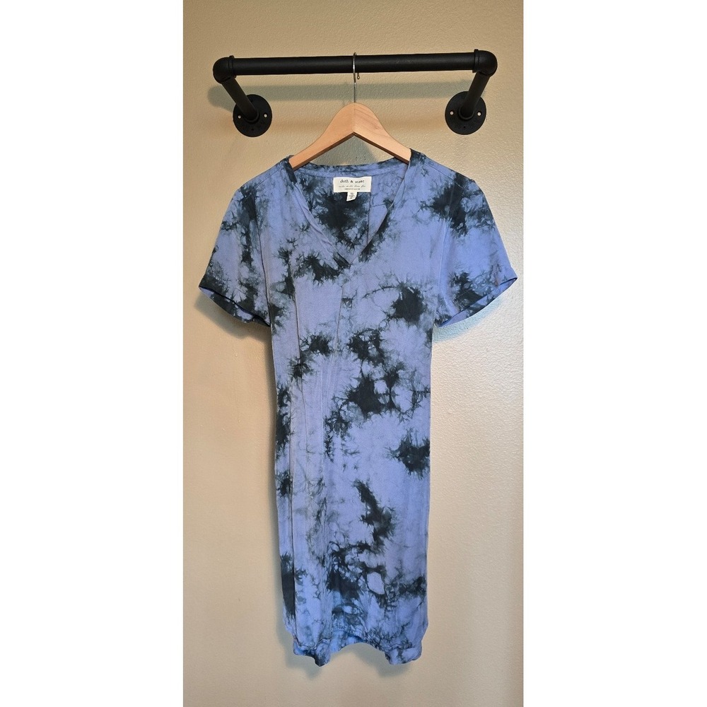 Anthropologie Cloth and Stone Liv tie front blue tie dye mini dress